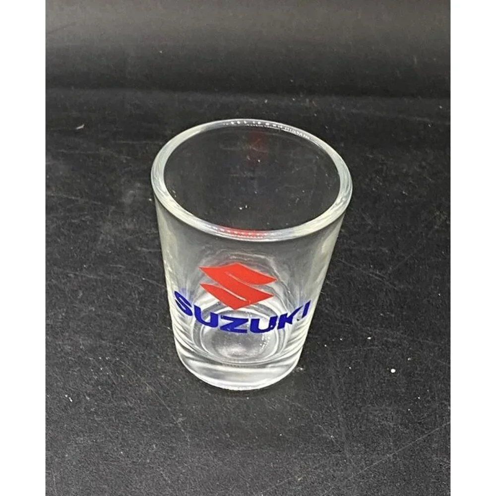 Suzuki Motorcycles Logo Clear Shot Glass Vintage READ